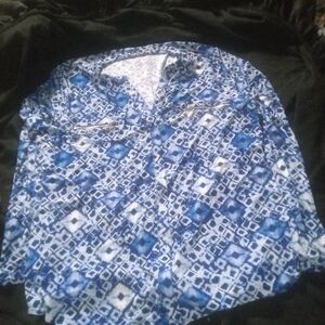 Faded Glory Blue and White Abstract Blouse